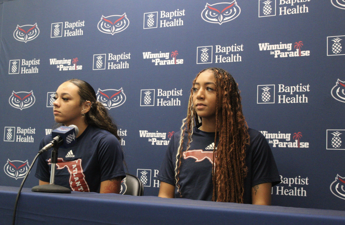 Two of the Owls’ returning players, guard Mya Perry (left) and guard Jada Moore (right), during FAU’s media day on Oct. 7, 2024. 